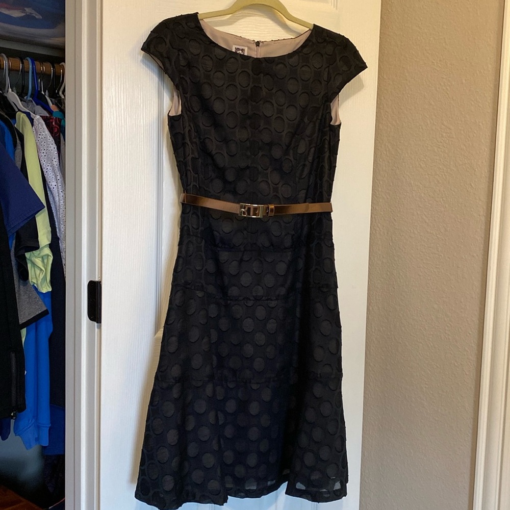 Ann Klein Belted Black dress with cap sleeves, size 8